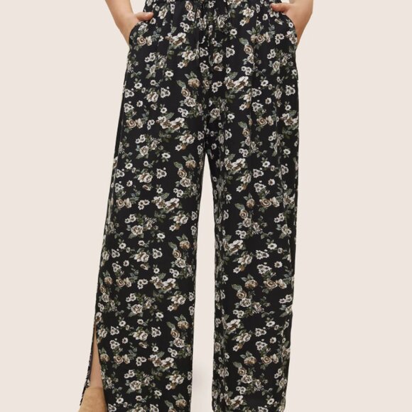 LAST CHANCE - Ditsy Floral Ties Split Hem Wide Leg Pants - Picture 2 of 5